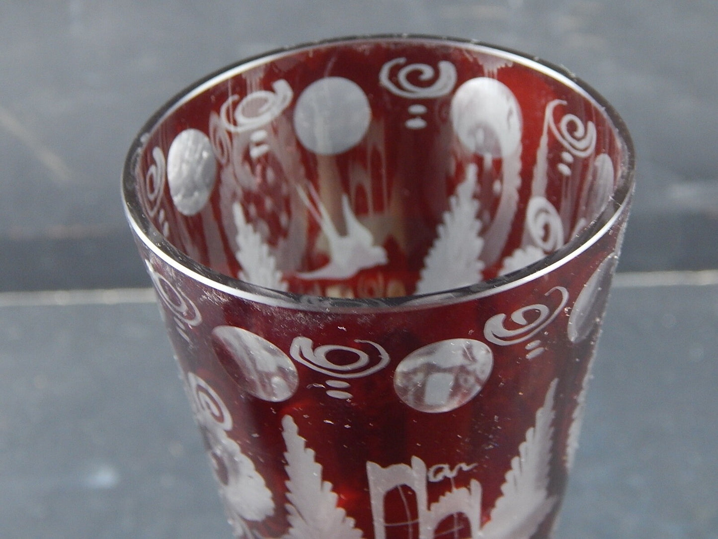 ANTICA PREZIOSA URNA VASO CRISTALLO DI BOEMIA RUBINO INCISO BIEDERMEIER