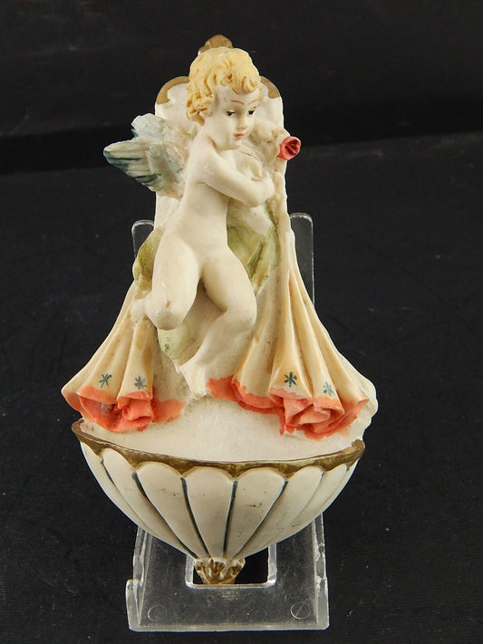 VINTAGE ARTE SACRA ACQUASANTIERA IN RESINA CHERUBINO PUTTO ANGIOLETTO #
