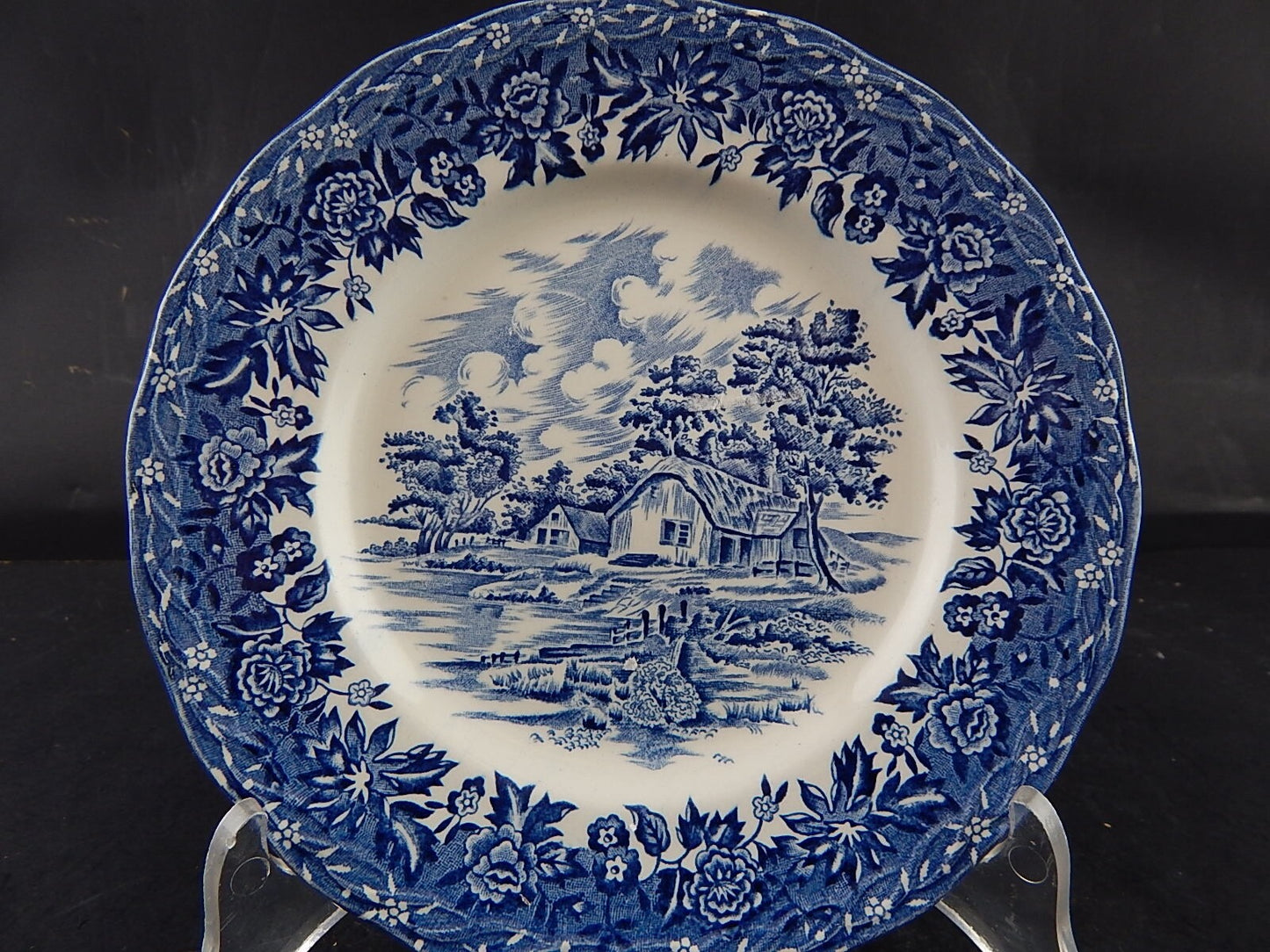 VINTAGE PIATTO SEMI PORCELLANA BIANCO BLU STAFFORSHIRE GRINDLEY COUNTRY STYLE