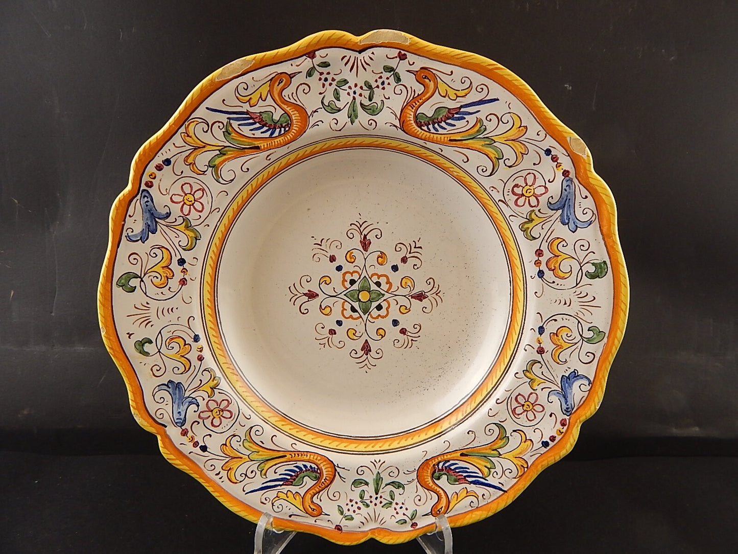 ANTICO PIATTO FONDO CERAMICA MAIOLICHE DERUTA PERUGIA 1900 DECORO RINASCIMENTO