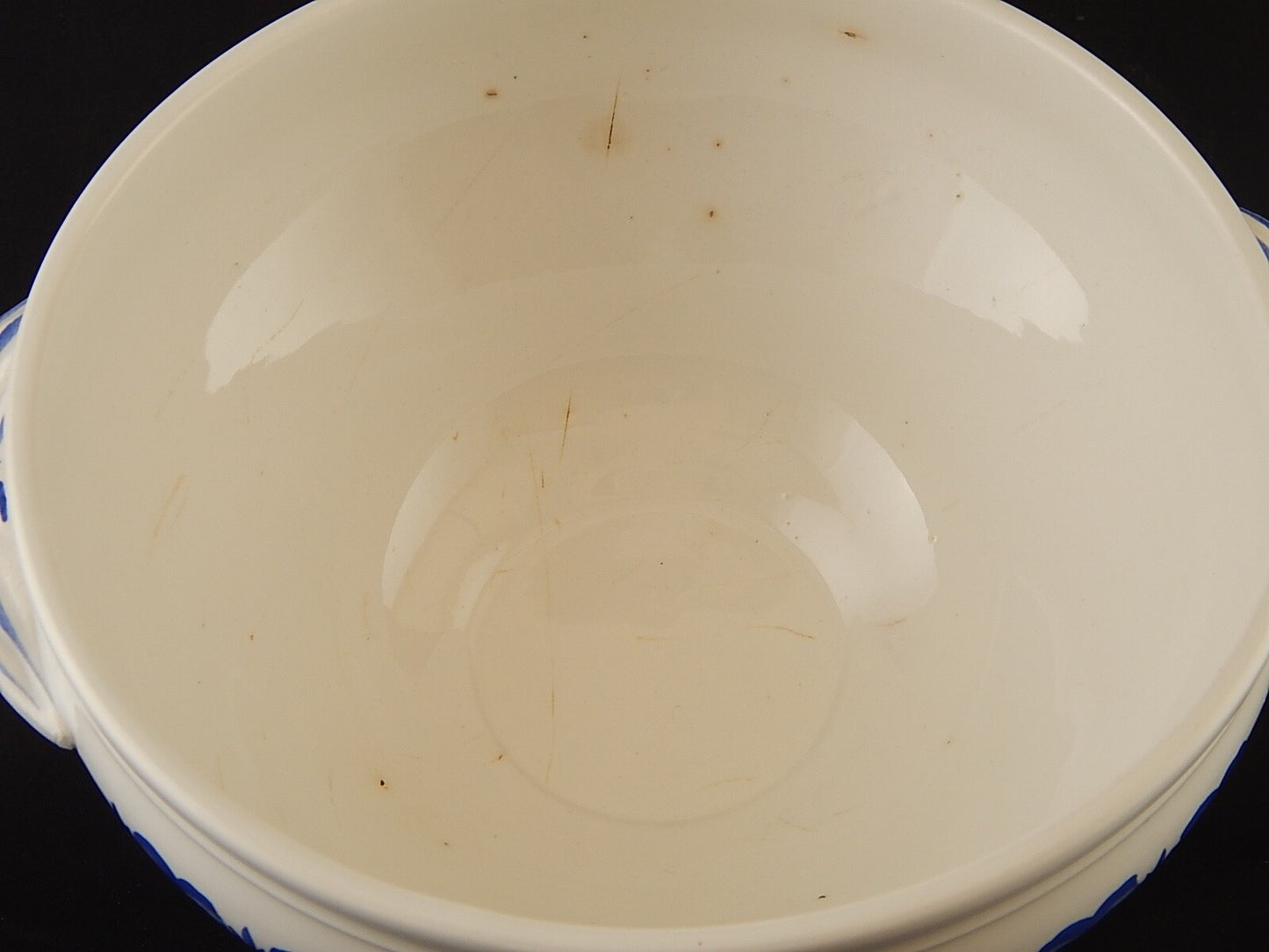 ANTICA PRIMO 900 ZUPPIERA CENTROTAVOLA PORCELLANA BIANCA VIOLE DEL PENSIERO BLU