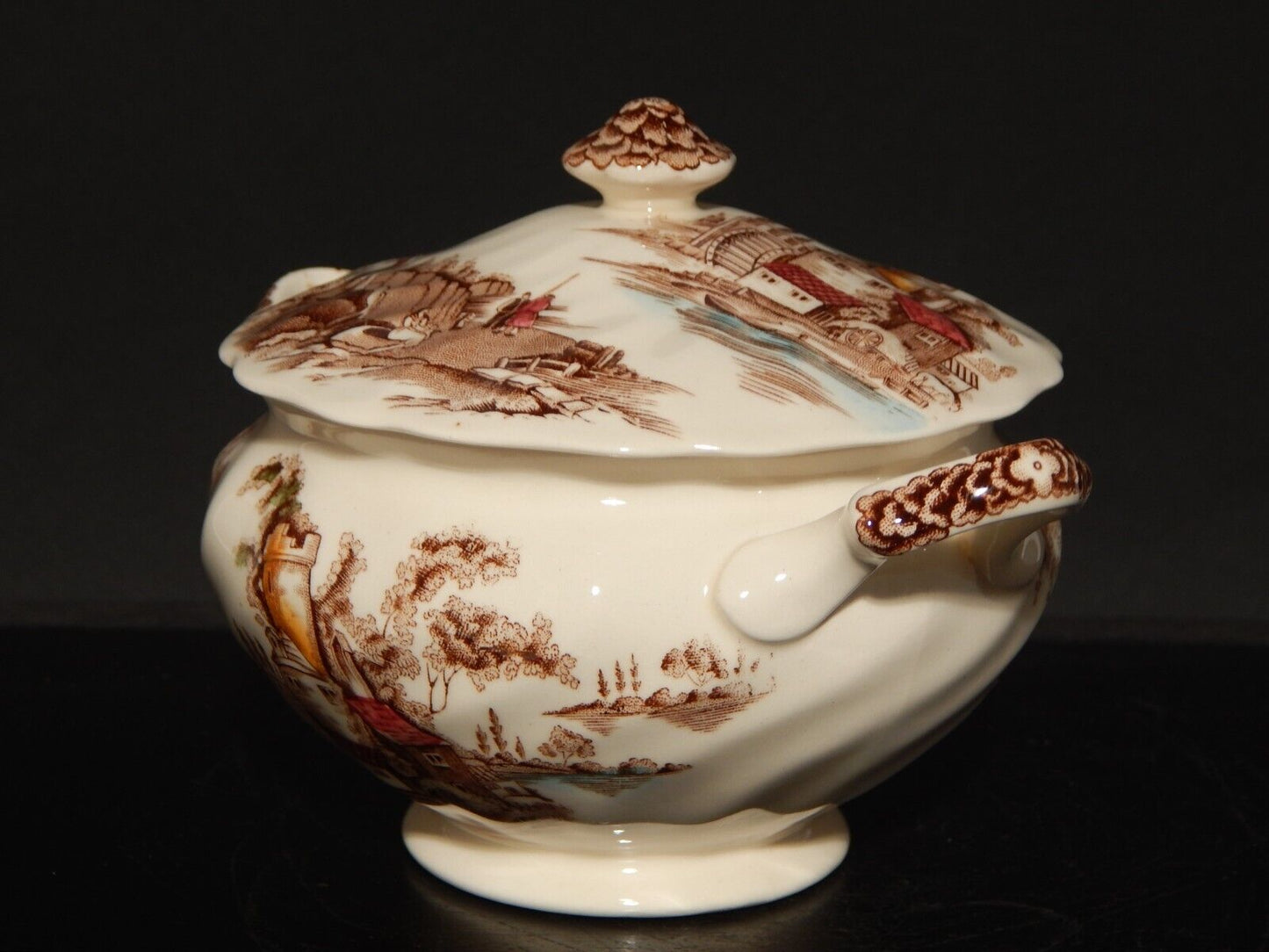 VINTAGE ZUCCHERIERA SEMI PORCELLANA JOHNSON BROS THE OLD MILL STAMPATA A MANO