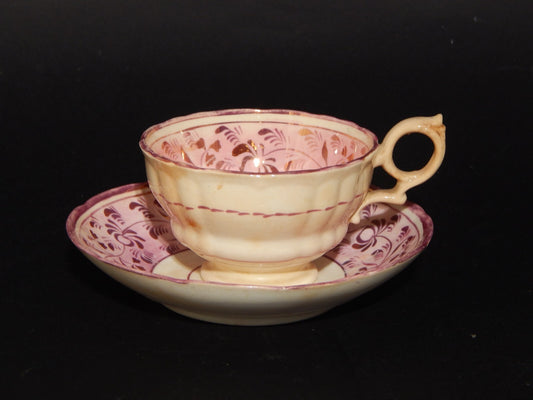 ANTICA GEORGIANA TAZZA TE' PORCELLANA LUSTRO ROSA STAFFORDSHIRE