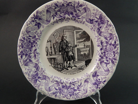 ANTICO PIATTO CERAMICA OPAQUE DE SARREGUEMINES 1800 COLLEZIONE INVENZIONI #1500