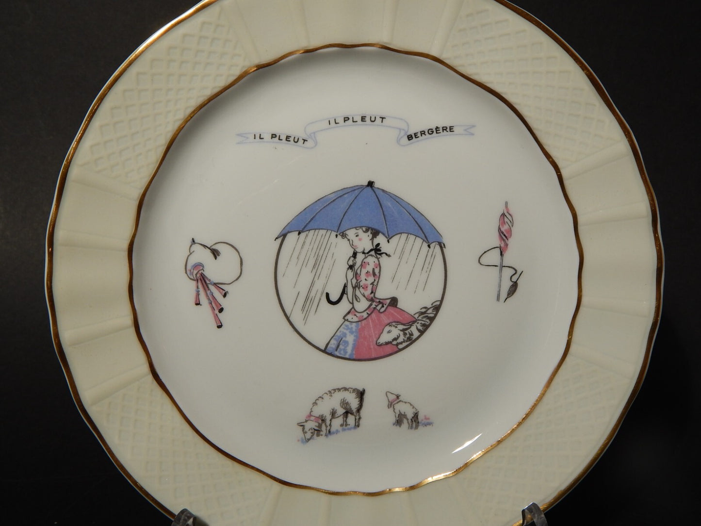 VINTAGE SET 2 PIATTI PORCELLANA IL PLEUT IL PLEUT BERGERE LIMOGES BERNARDAUD&CO