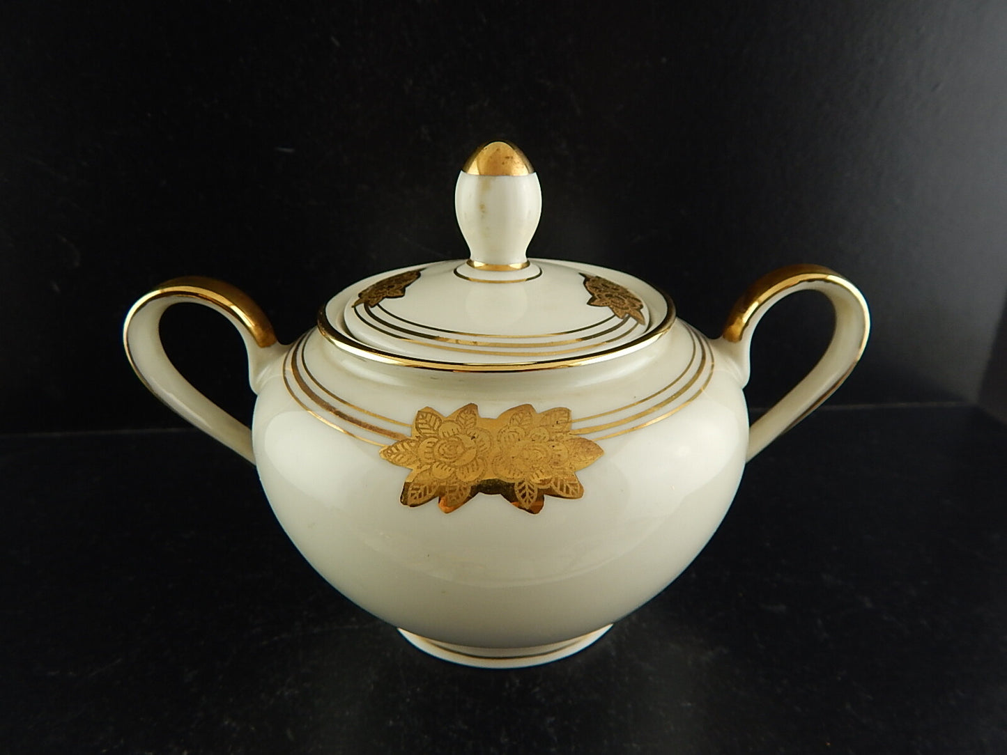 ANTICO SERVIZIO TÈ ART DECO PORCELLANA AVORIO ROSE ORO BAVARIA OSCAR SCHALLER