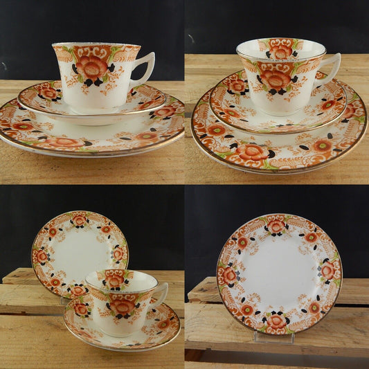 ANTICO PREZIOSO TRIO TAZZA TÈ 2 PIATTI PORCELLANA INGLESE EPOCA VITTORIANA #5921