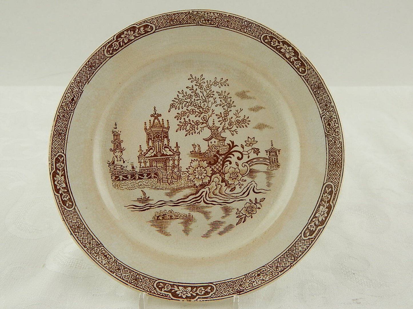 ANTICO PIATTO PORCELLANA CERAMICA META' 1800 GUSTAVSBERG DECORO GONG GONG