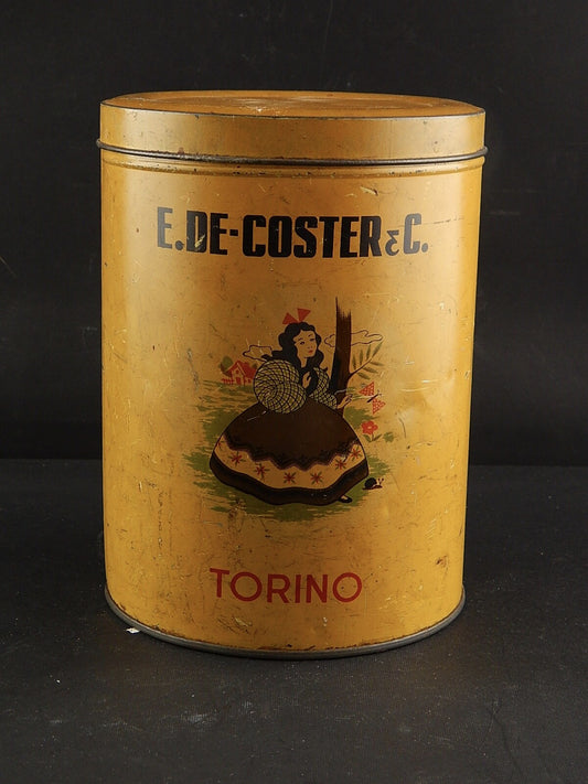 PUBBLICITARIO ANTICA SCATOLA LATTA STAMPATA CARAMELLE E. DE COSTER & C. TORINO