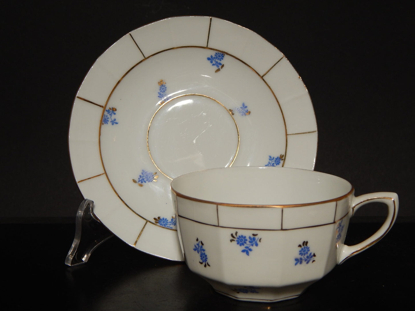 ANTICA RARA TAZZA TÈ PORCELLANA ART DECO BAVARIA DECORO FIORDALISI E ORO # 1256