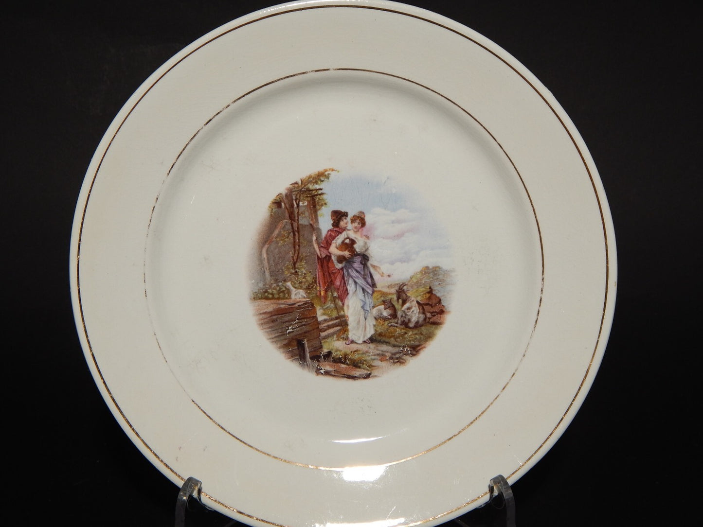 ANTICO PIATTO CERAMICA RICHARD MILANO DECORO SCENA BUCOLICA PRIMO 900