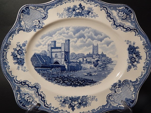 VINTAGE JOHNSON BROS OLD BRITAIN CASTLE BLU VASSOIO SEMI-PORCELLANA