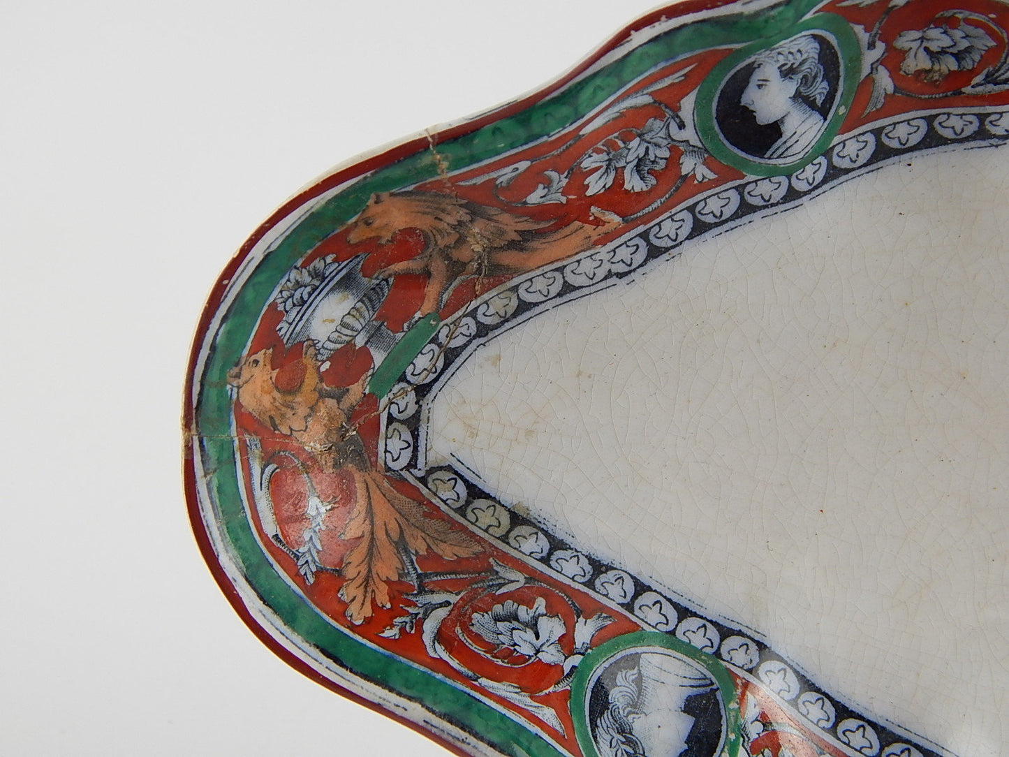 ANTICA RAVIERA VASSOIO CERAMICA PORCELLANA INGLESE XIX SEC. DECORO URBINO