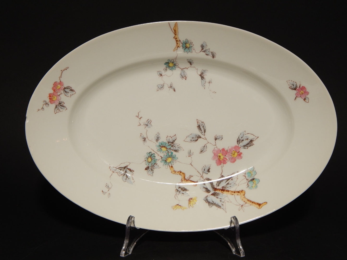 ANTICO VASSOIO PIATTO PORTATA PORCELLANA GINORI FINE 800 RAMO FIORITO difetto