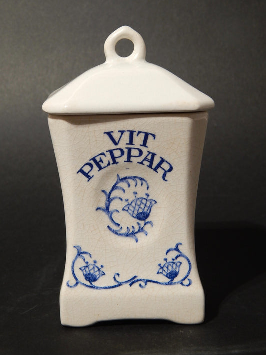 ANTICO LIBERTY VASO BARATTOLO CUCINA CERAMICA RORSTRAND VIT PEPPAR PEPE BIANCO