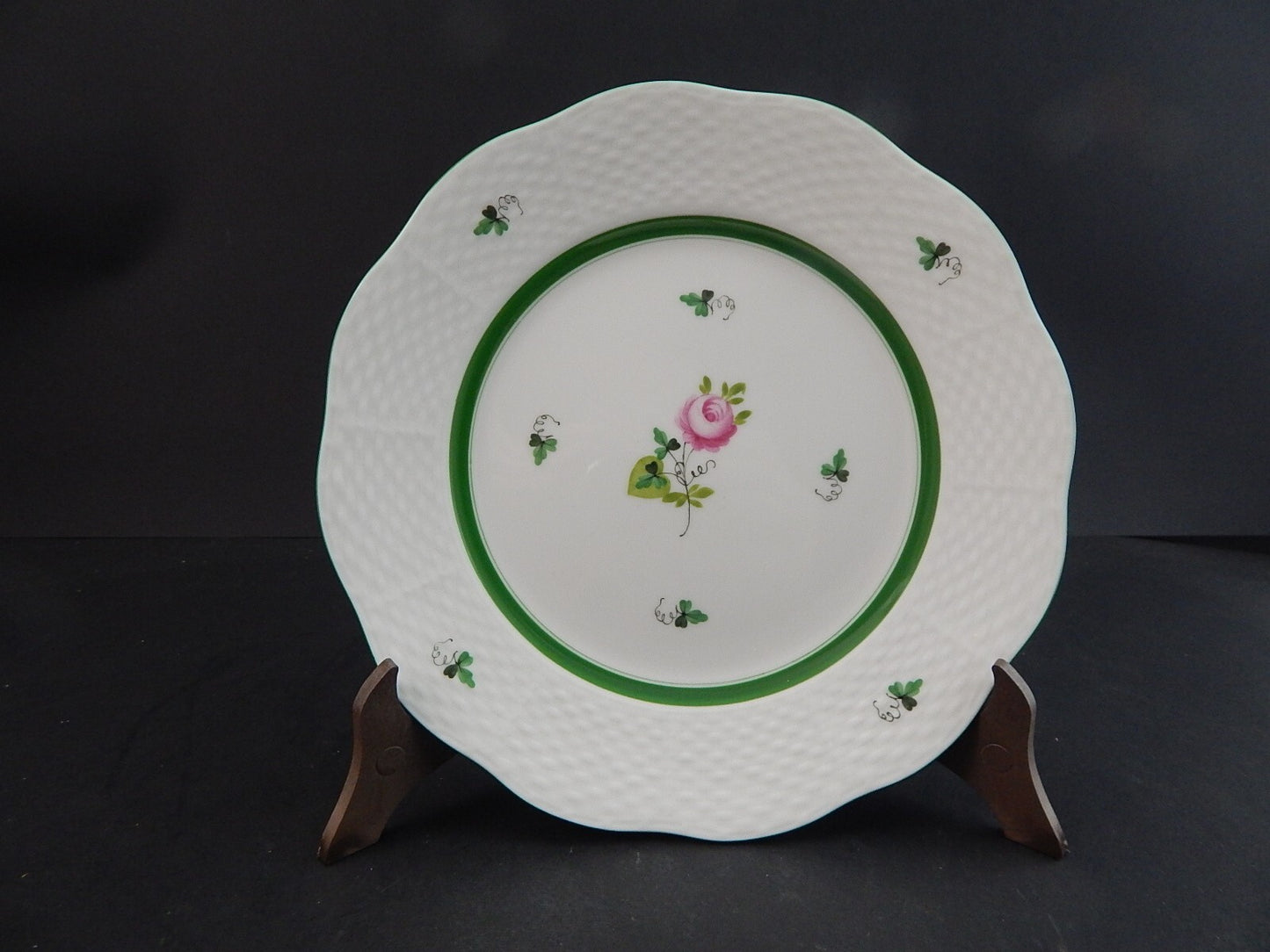 PIATTO DESSERT ROSA DI VIENNA PORCELLANA HEREND HUNGARY DIPINTO A MANO CM 20,5