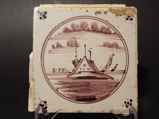 ANTICA PIASTRELLA MATTONELLA CERAMICA DELFT DEL 1700 DECORO AL MANGANESE (472)