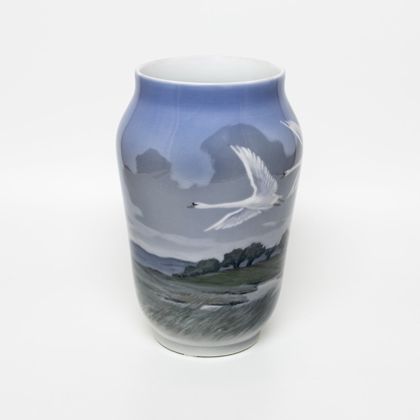 VASO PORCELLANA ROYAL COPENHAGEN "Cigni in Volo" ORIGINALE CM 26 DIFETTO