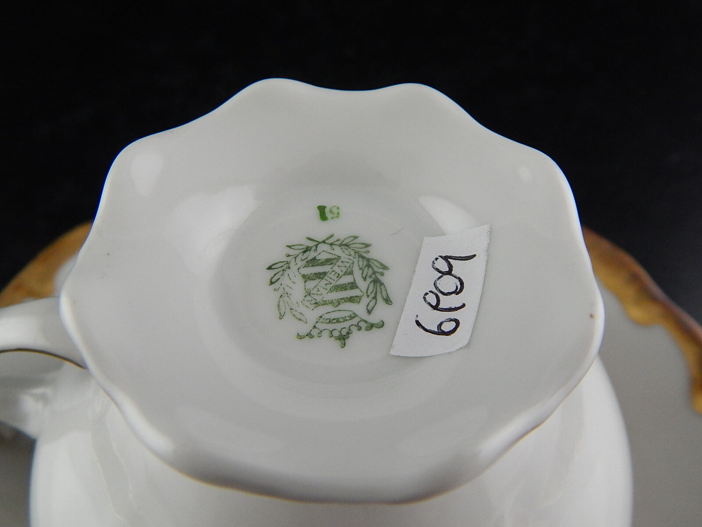 ANTICO SET TE' TAZZA PIATTO PORCELLANA AVORIO DECORO ORO WEIMAR TURINGIA 1940