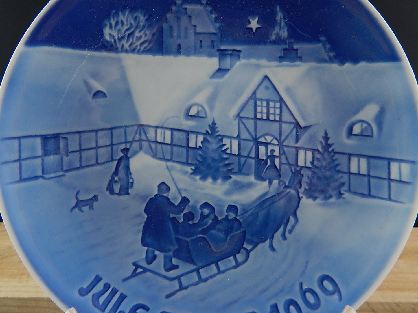 ROYAL COPENHAGEN BING&GRONDAHL PIATTO DI NATALE 1969 PORCELLANA BLU DIFETTO