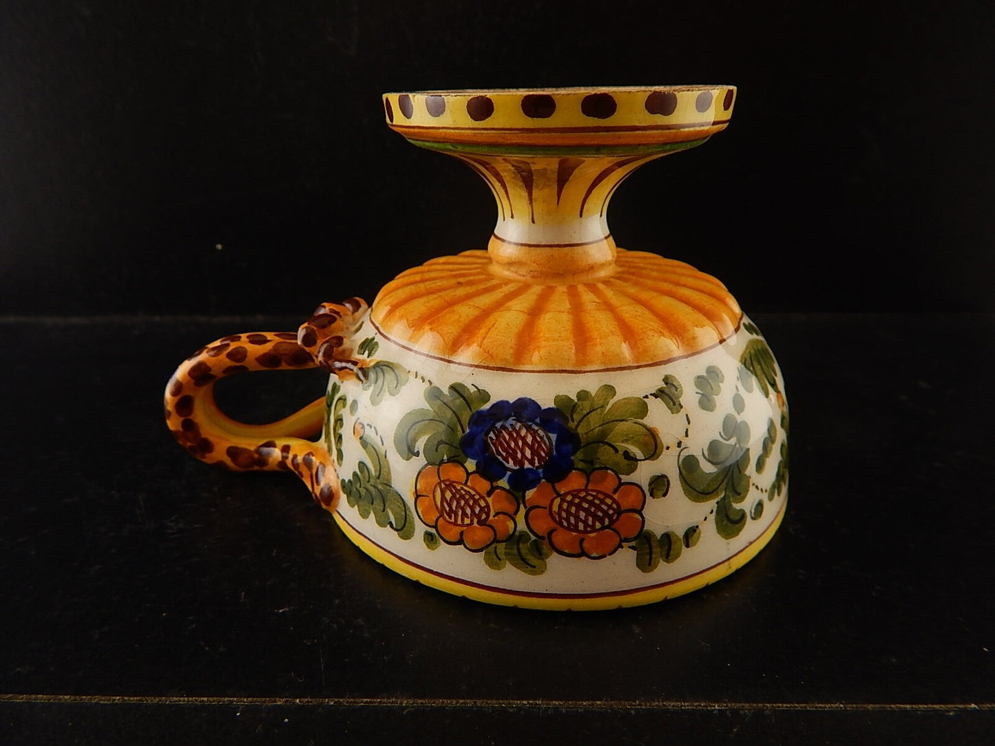 ANTICA TAZZA MAIOLICA CERAMICA POLICROMA FANTECHI ANSA A SERPE PRIMO 900 #8932