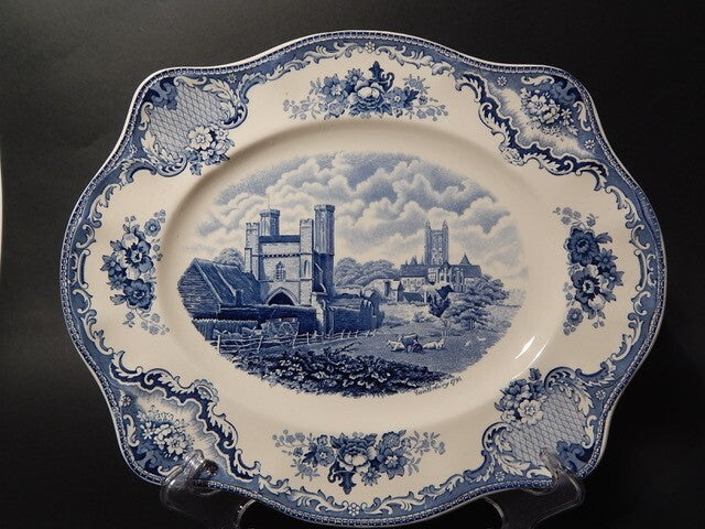 VINTAGE JOHNSON BROS OLD BRITAIN CASTLE BLU VASSOIO SEMI-PORCELLANA