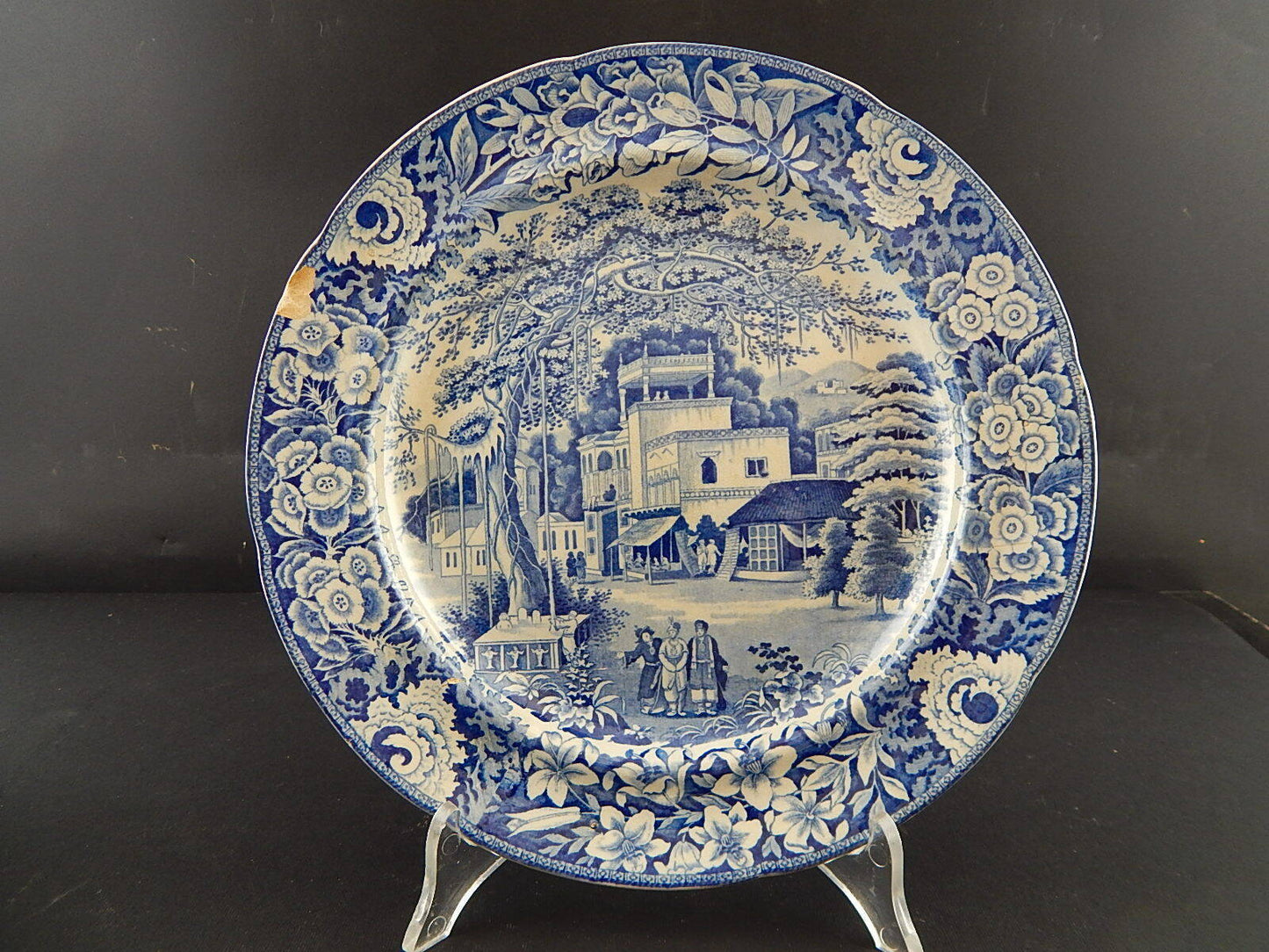 ANTICO DEL 1854 AUTENTICO RARO PIATTO SEMI PORCELLANA WEDGWOOD TRANSFERWARE #