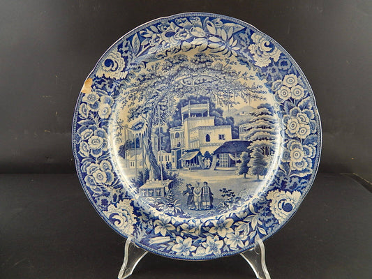 ANTICO DEL 1854 AUTENTICO RARO PIATTO SEMI PORCELLANA WEDGWOOD TRANSFERWARE #