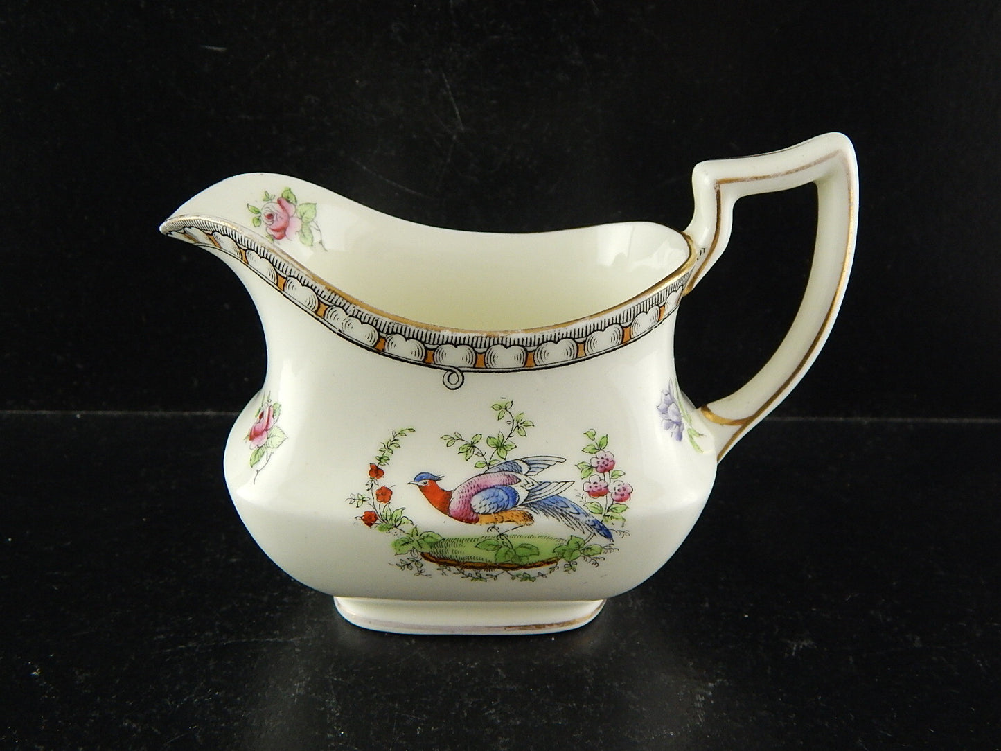 ANTICA LATTIERA PORCELLANA INGLESE MARCHIO AYNSLEY 1905-1925 POLICROMA FAGIANO