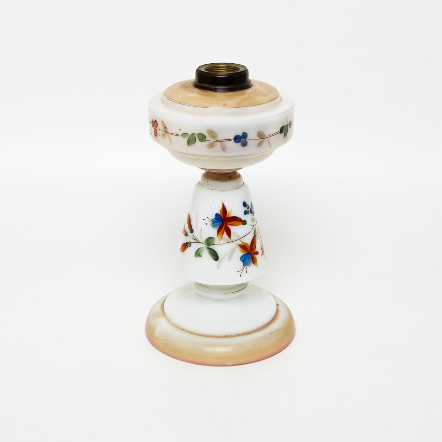 ANTICA BASE LAMPADA LUME TAVOLO EPOCA LIBERTY CON VETRO OPALINO DIPINTO