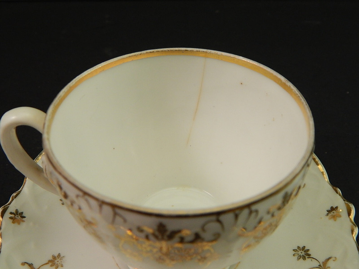 ANTICA TAZZA+PIATTINO FINE 800 PORCELLANA BIANCA DECORO ORO ZECCHINO M Z AUSTRIA