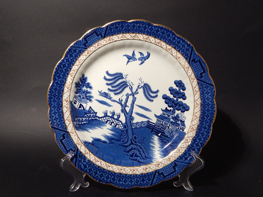 ANTICO REAL OLD WILLOW BOOTHS VASSOIO PORCELLANA INGLESE BIANCO BLU E ORO CM. 30