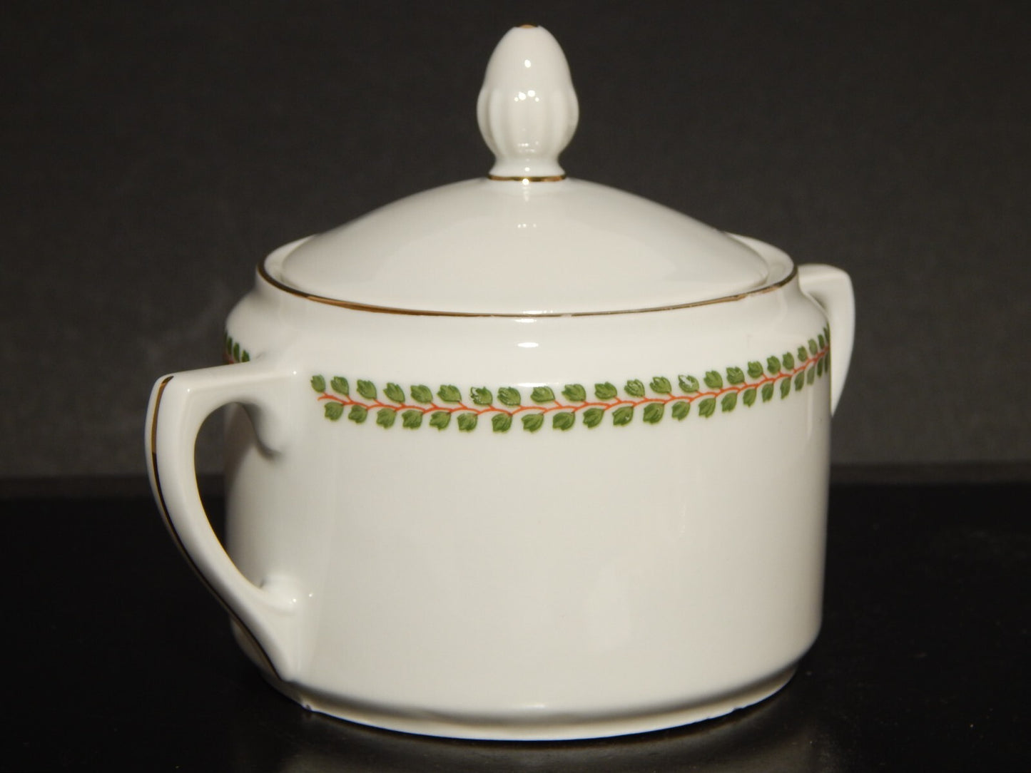 ANTICO IMPERO SERVIZIO CAFFÈ PORCELLANA BIANCA GHIRLANDE PICCOLE FOGLIE VERDI