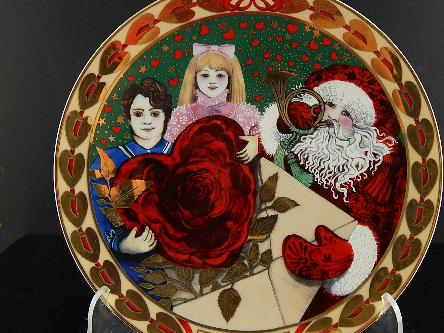 ROYAL COPENHAGEN PORCELLANA PIATTO CUORI NATALE 2008 COLLEZIONE HEARTS OF XMAS