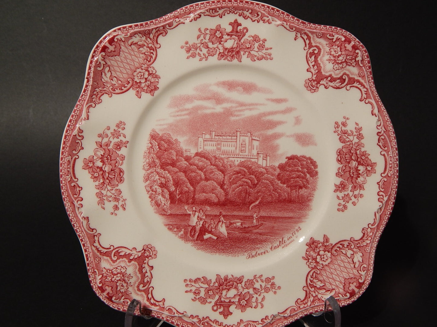 VINTAGE JOHNSON BROS OLD BRITAIN CASTLE PIATTO QUADRATO SEMI PORCELLANA ROSSO