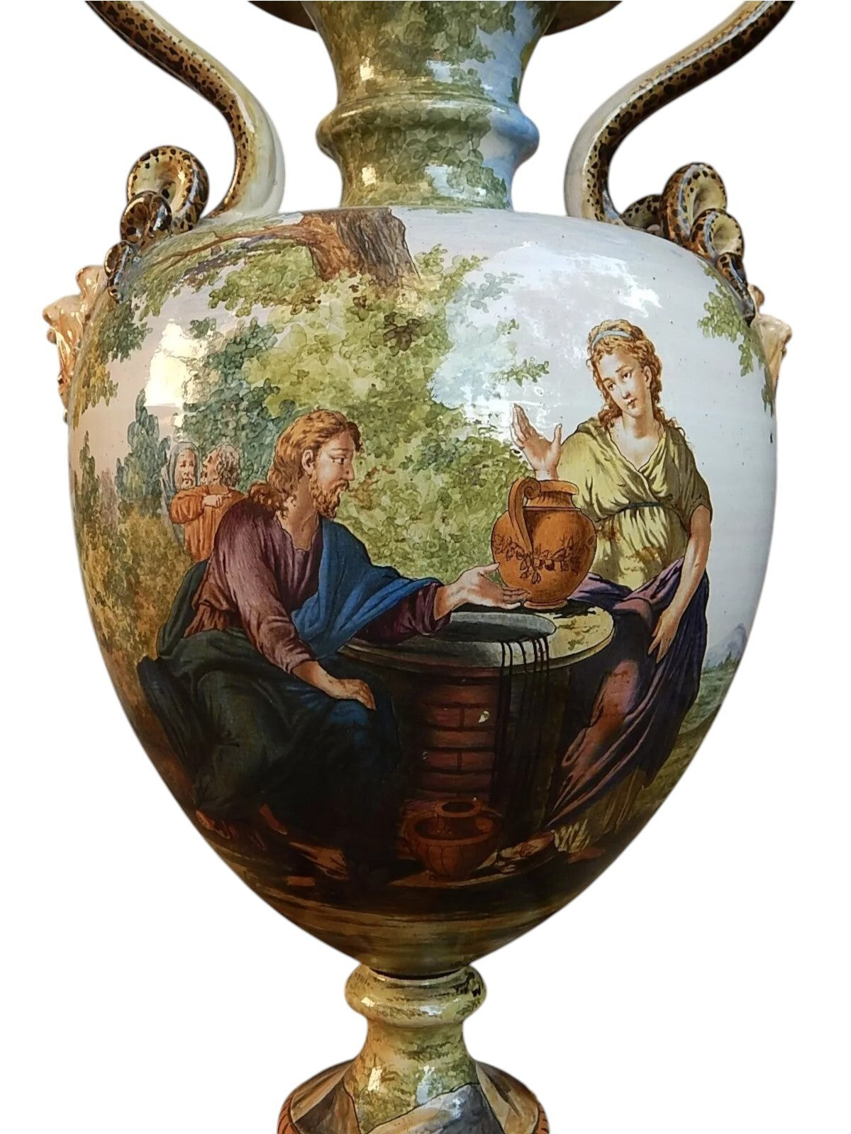 IMPORTANTE VASO MAIOLICA SMALTATA GINORI DOCCIA SCENA BIBLICA SECONDA META' 1800