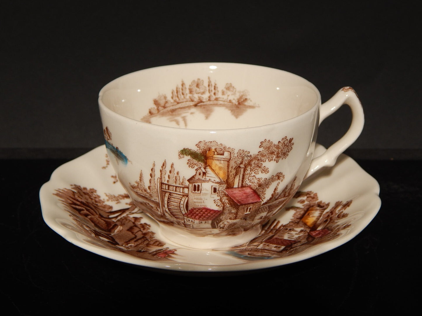 VINTAGE TAZZA DA TE' SEMI PORCELLANA JOHNSON BROS THE OLD MILL STAMPA A MANO