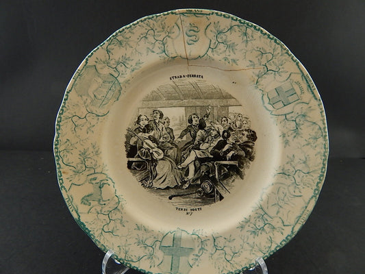ANTICO PIATTO STRADA FERRATA CERAMICA JULIUS RICHARD MILANO SECONDA META' 1800