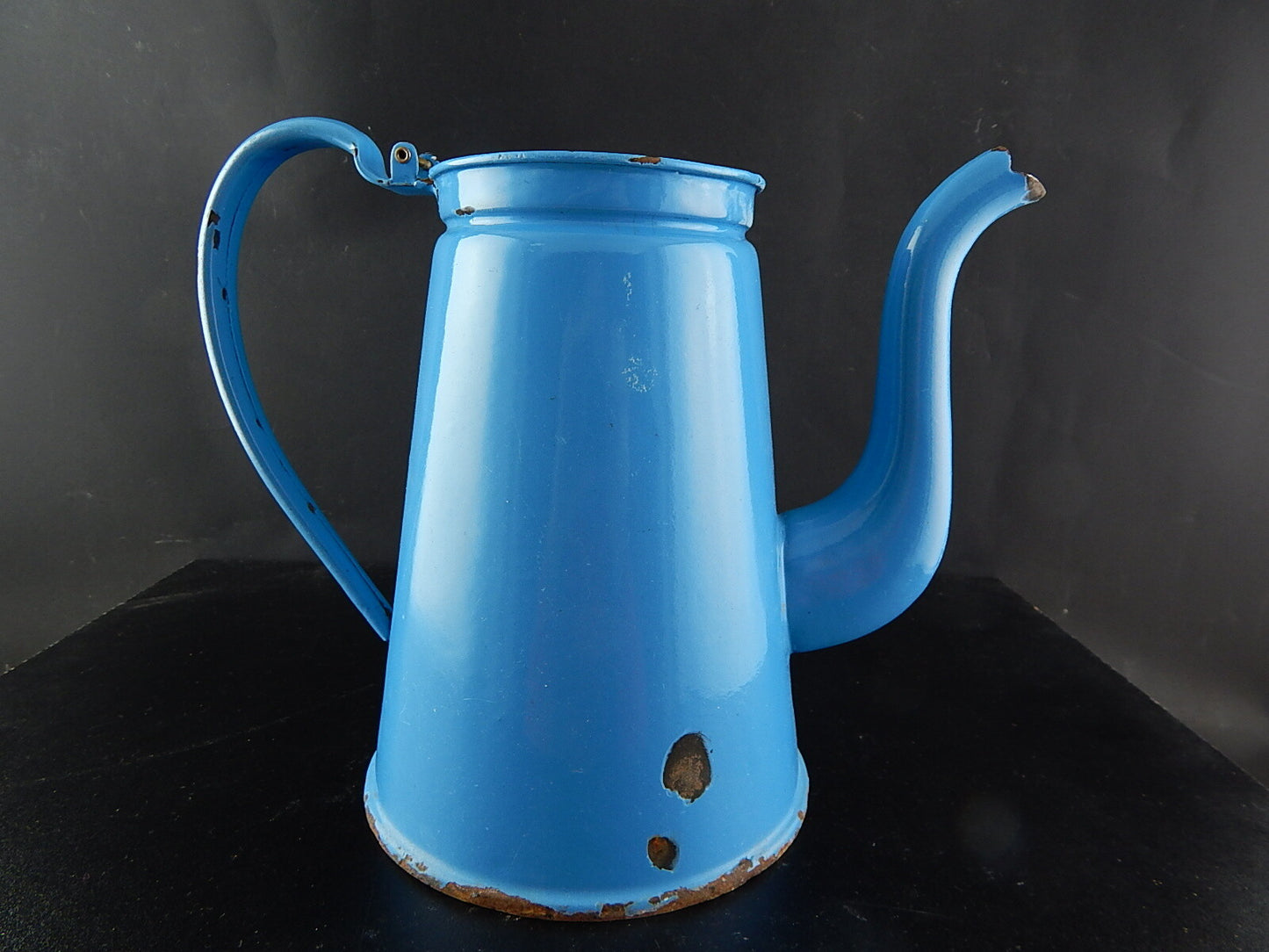 VINTAGE CAFFETTIERA BROCCA LATTA SMALTATA PORCELLANATA AZZURRA COUNTRY CHIC