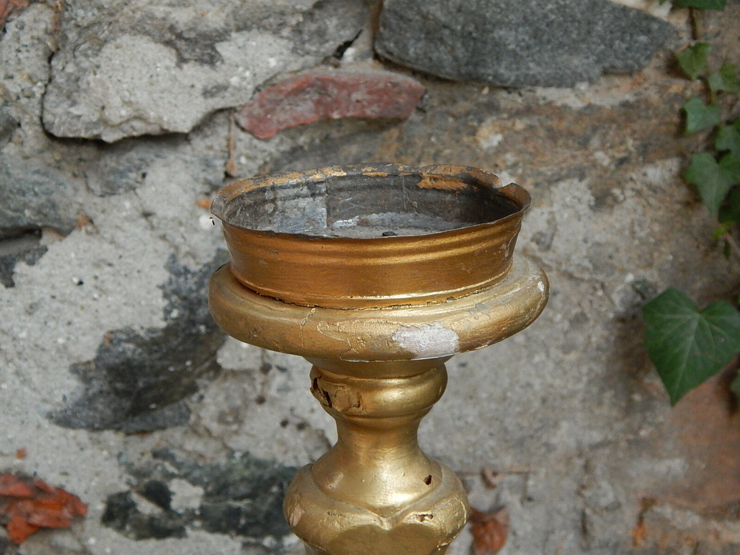 ANTICO ARTE SACRA CANDELABRO CANDELIERE TORCIERA LEGNO SCOLPITO DORATO XIX SEC