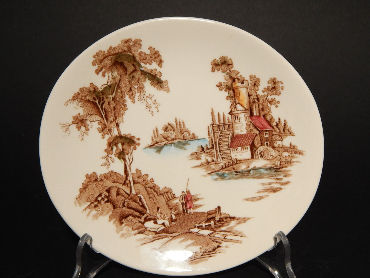 VINTAGE SET DESSERT 7 PIATTI PORCELLANA JOHNSON BROS THE OLD MILL INCISIONE MANO