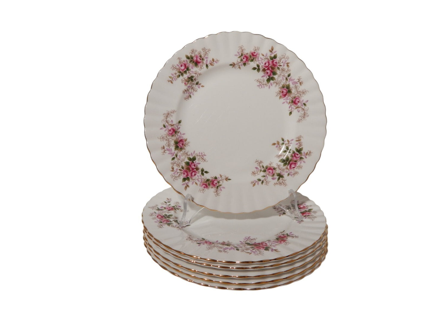 PORCELLANA ROYAL ALBERT LAVENDER ROSE SERVIZIO VINTAGE 6 PIATTI DESSERT 21 CM