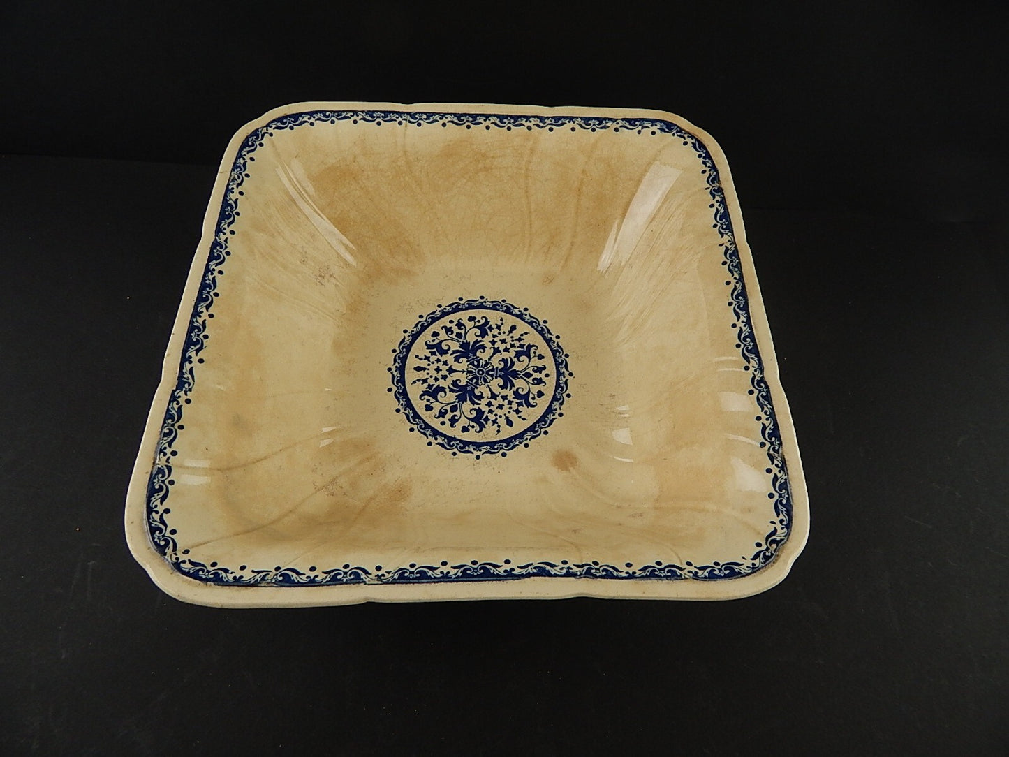 ANTICO 1875 CENTROTAVOLA CERAMICA PORCELLANA OPACA GIEN DECORO BLU ALLA ROUEN