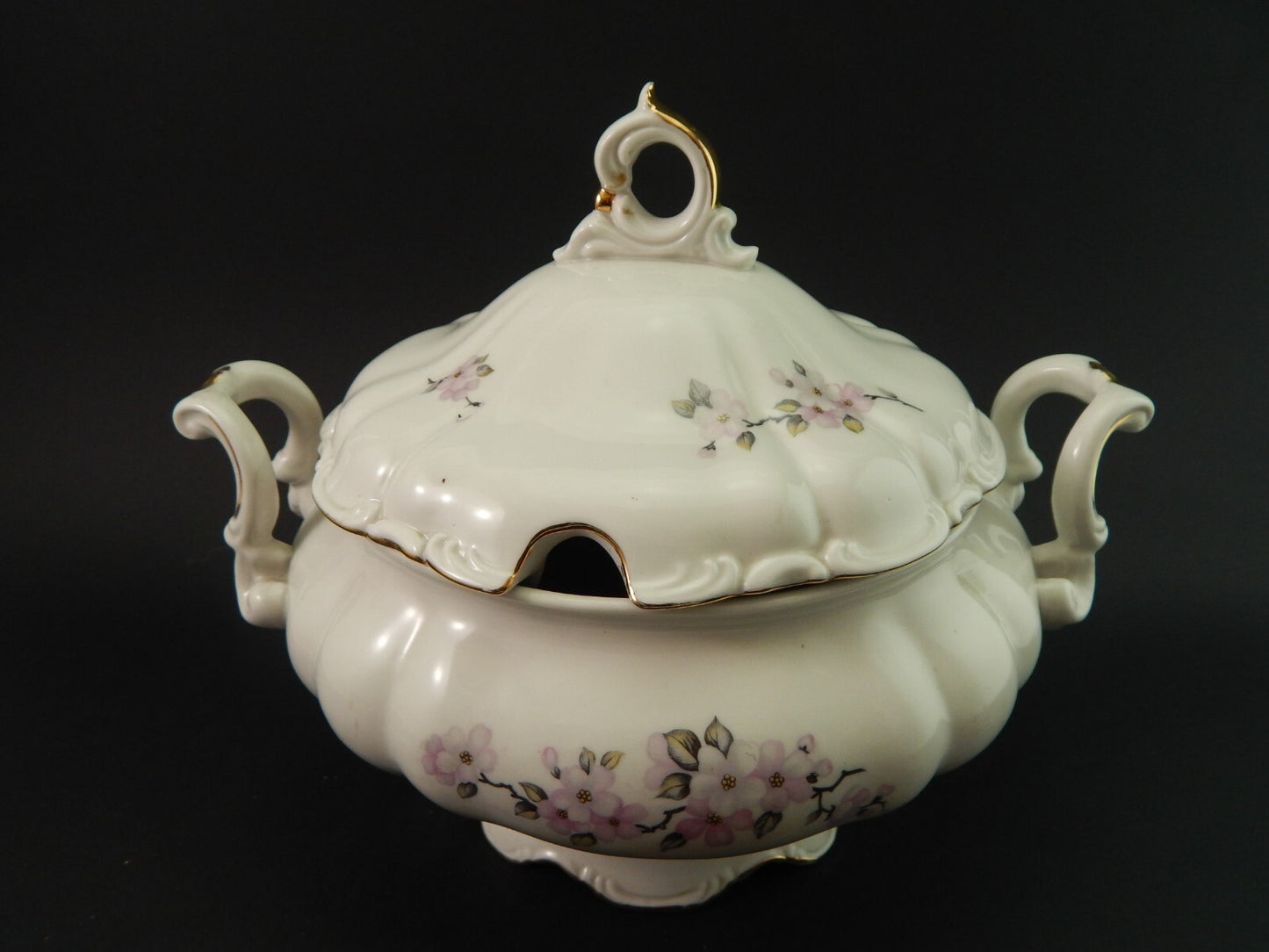 VINTAGE ROCAILLE ZUPPIERA CENTROTAVOLA DURKEN WALLDORF CERAMICA FIORE DI PESCO