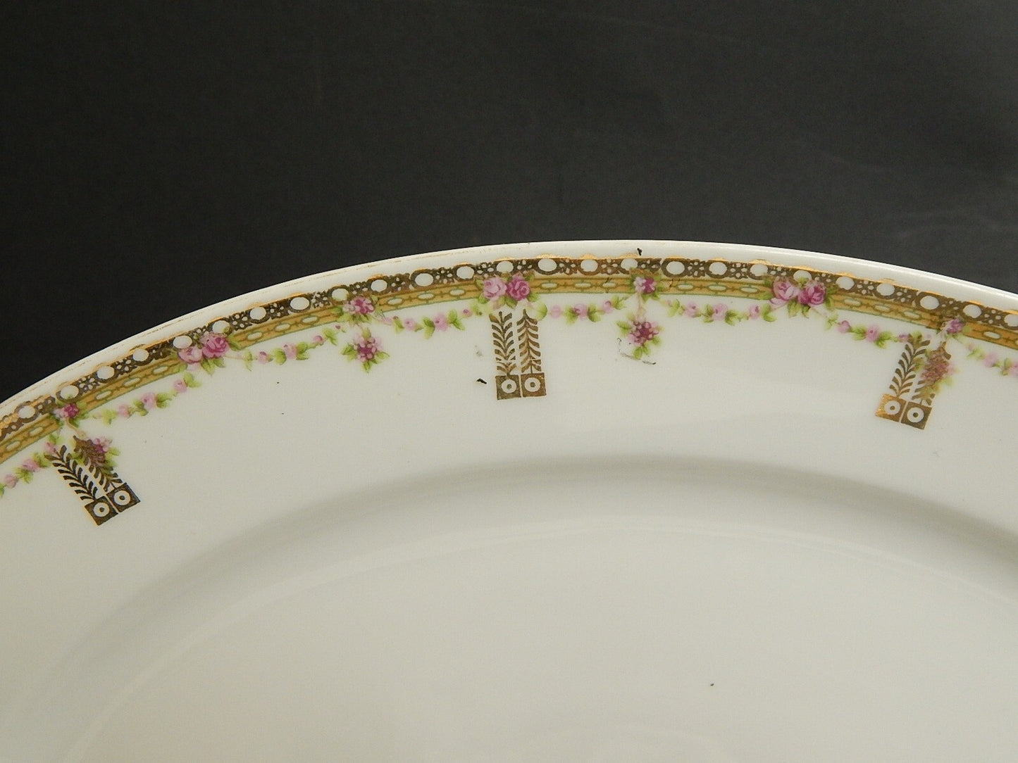 ANTICA RARO VASSOIO PORCELLANA GINORI LIBERTY GHIRLANDE DI ROSE ORO ZECCHINO