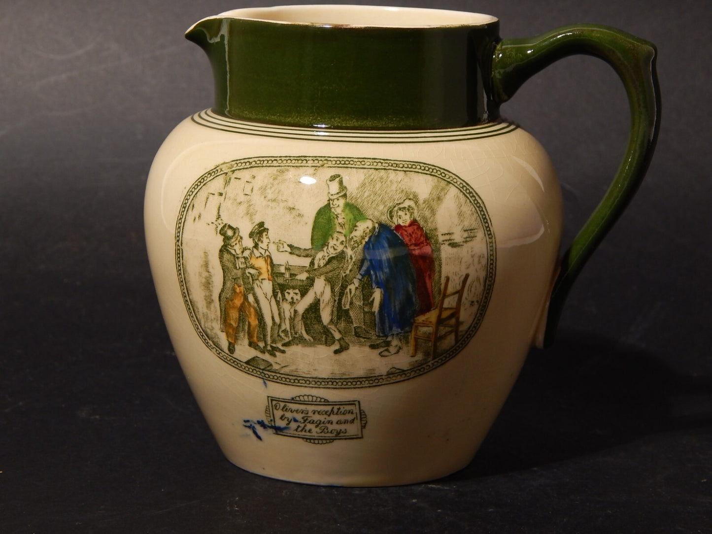 ANTICA BROCCA CARAFFA CERAMICA INGLESE ADAMS TUNSTALL ILLUSTRAZIONI DA DICKENS