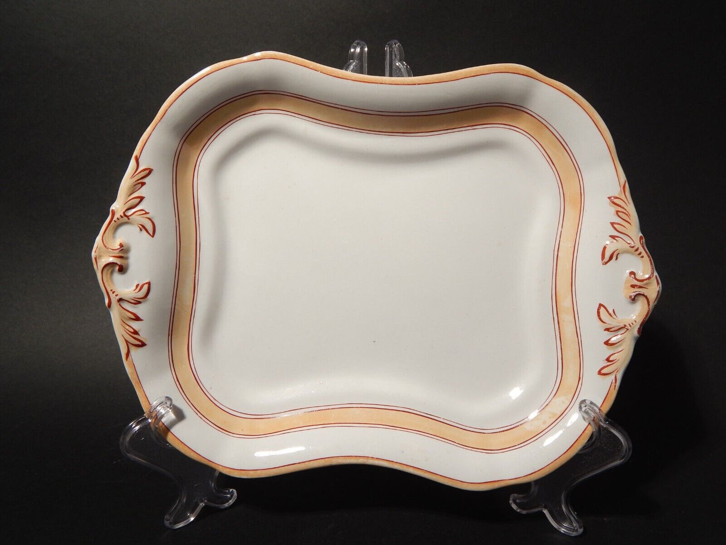 ANTICO RARO VASSOIO CON MANICI CERAMICA VILLEROY & BOCH FINE '800 METTLACH