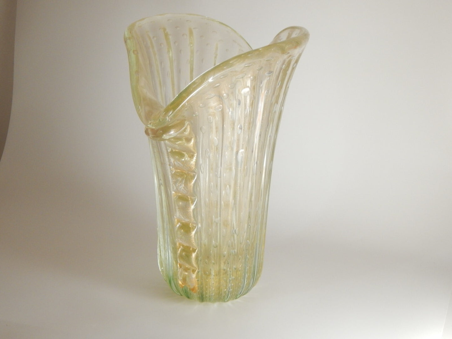 ART DECO RARO ANTICO GRANDE VASO A BOLLE VETRO SOFFIATO FIRMATO TOSO MURANO