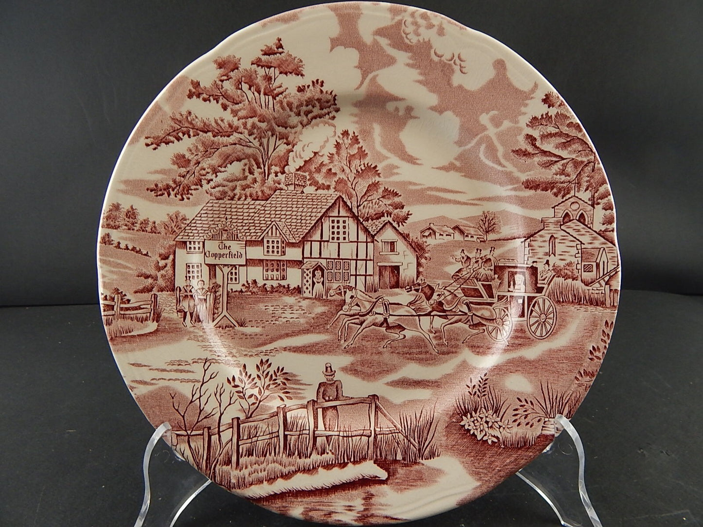 ANTICO PIATTO CERAMICA MAIOLICA LUNEVILLE ENGLISH STYLE BIANCO E ROSSO A290