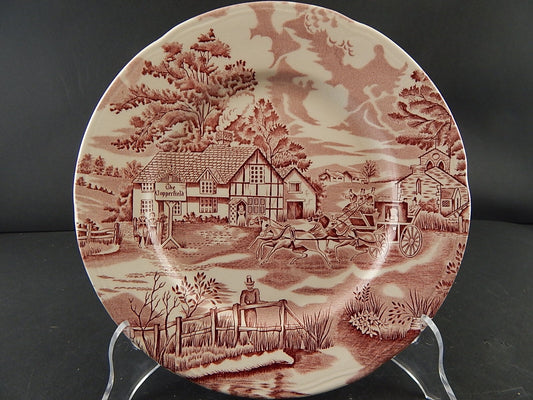 ANTICO PIATTO CERAMICA MAIOLICA LUNEVILLE ENGLISH STYLE BIANCO E ROSSO A290